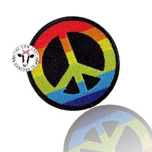 Black Circle Rainbow Peace Sign Iron On Patch Hippie Eclectic Festival Embroider